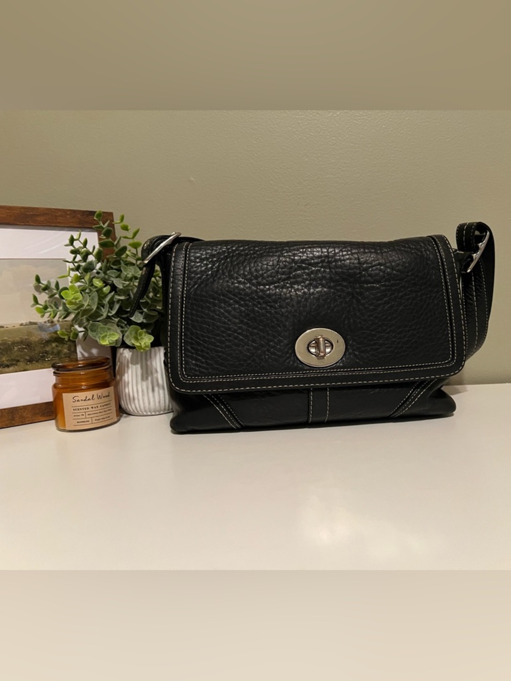 Coach Black Pebbled Leather shoulder bag Hamilton with Silver Turnlock